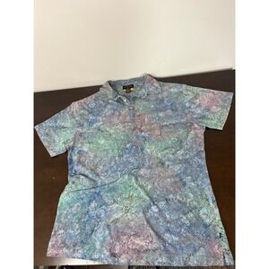Pete Huntington Bali Handcrafted Batik Polo Shirt Mens Medium Blue Green Cotton